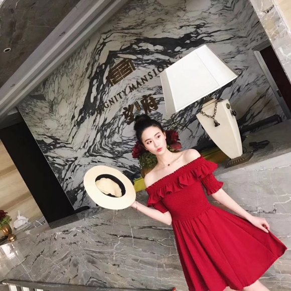 Off Shoulder Summer Dress Red - Picture 3 of 8